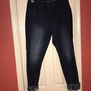 Lane Bryant  dark shredded bottom skinny jeans